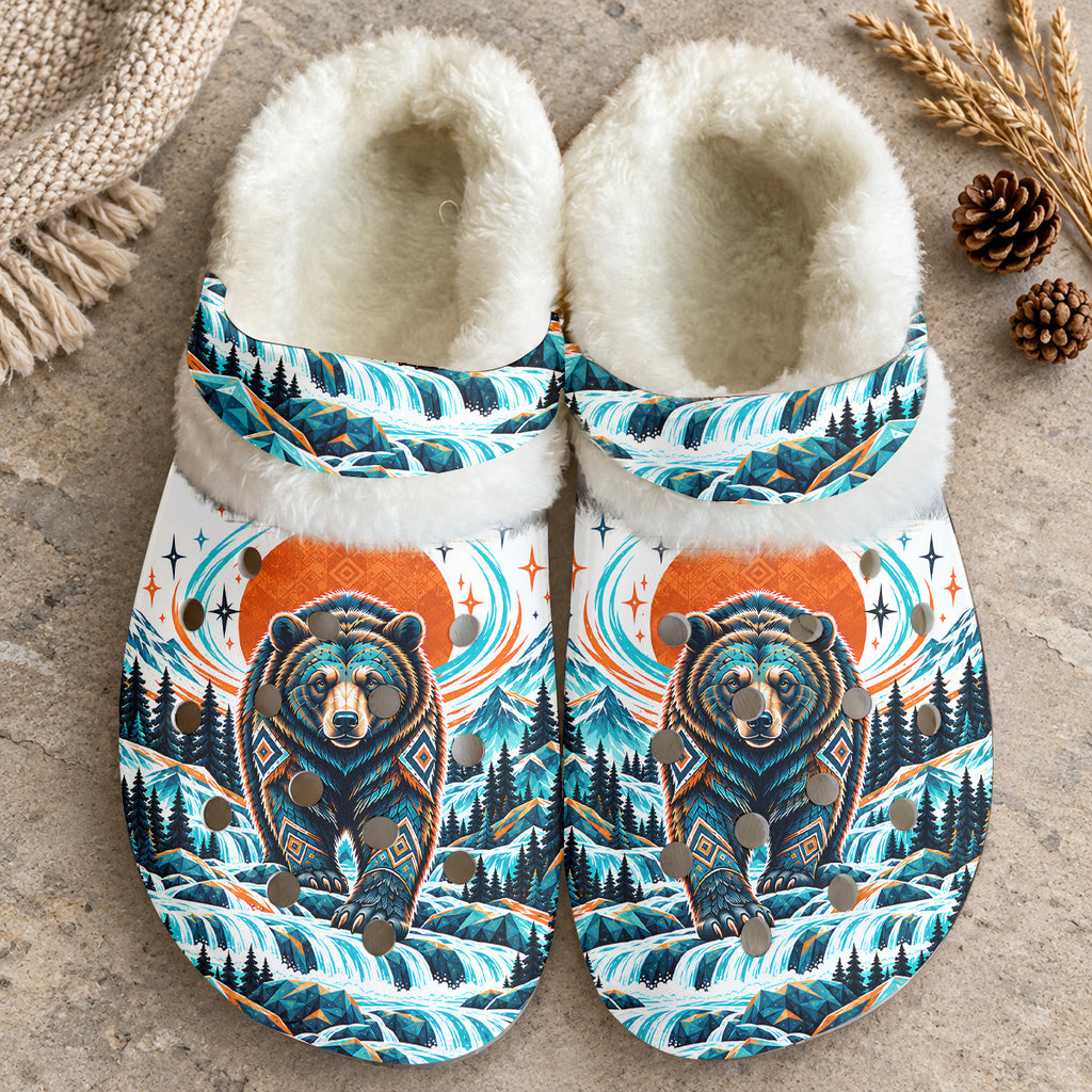 Tribal Bear Native American-Inspired Classic Clogs with Fleece Shoes BSm032