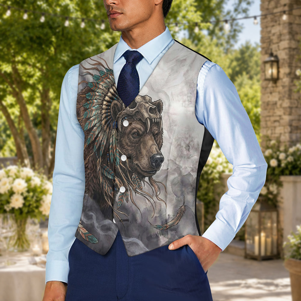 Tribal Bear Native American Suit Vest Jacket Print One Side Front GB-NAT00143v3