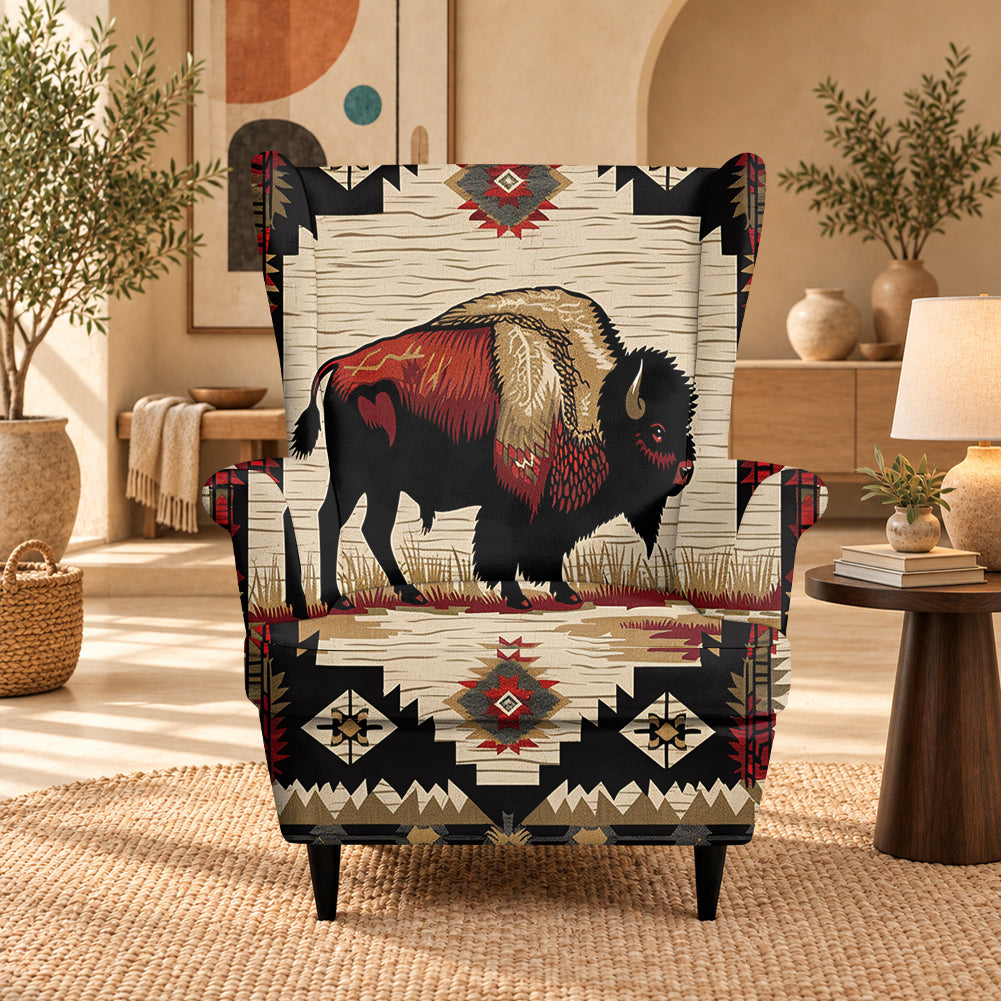 Tribal Bison Native American-Inspired Wingback Chair Slipcover GB-NAT00902