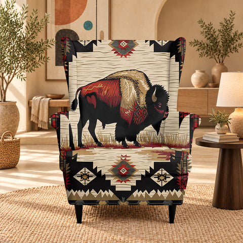 Tribal Bison Native American-Inspired Wingback Chair Slipcover GB-NAT00902