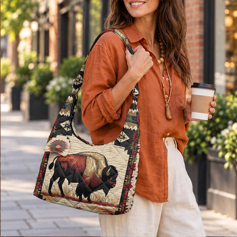 Tribal Bison Native American-Inspired Women's Quilted Hobo Bag GB-NAT00902