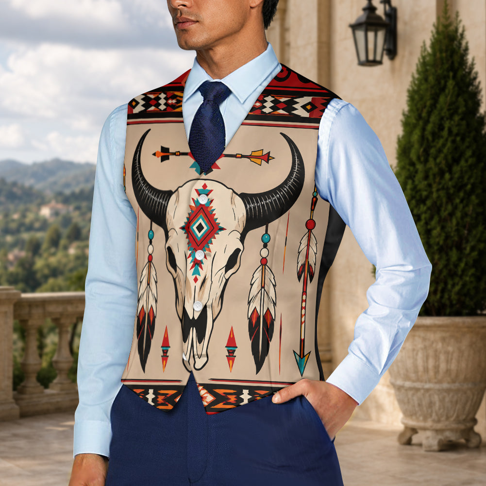 Tribal Bison Native American Suit Vest Jacket Print One Side Front DS260730M10