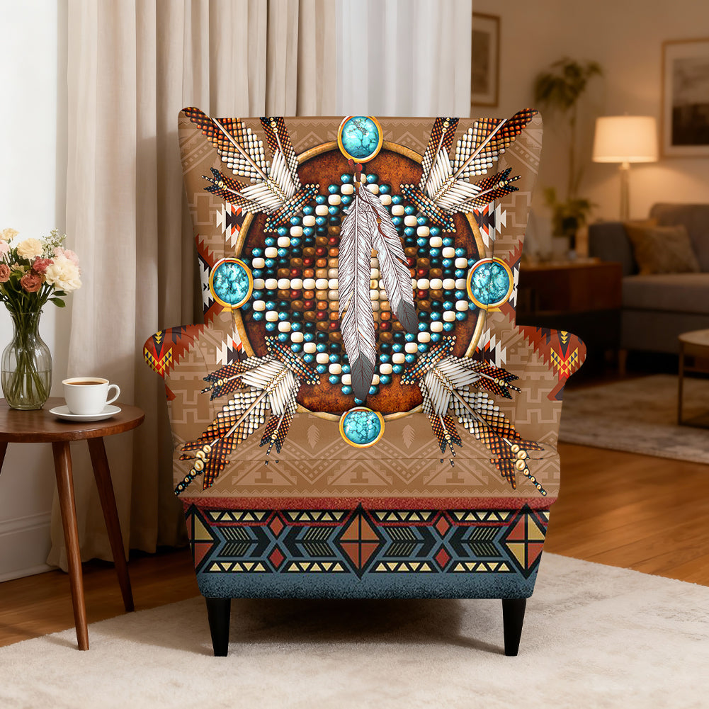 Tribal Feather Native American-Inspired Wingback Chair Slipcover GB-NAT00640