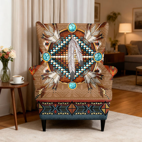 Tribal Feather Native American-Inspired Wingback Chair Slipcover GB-NAT00640