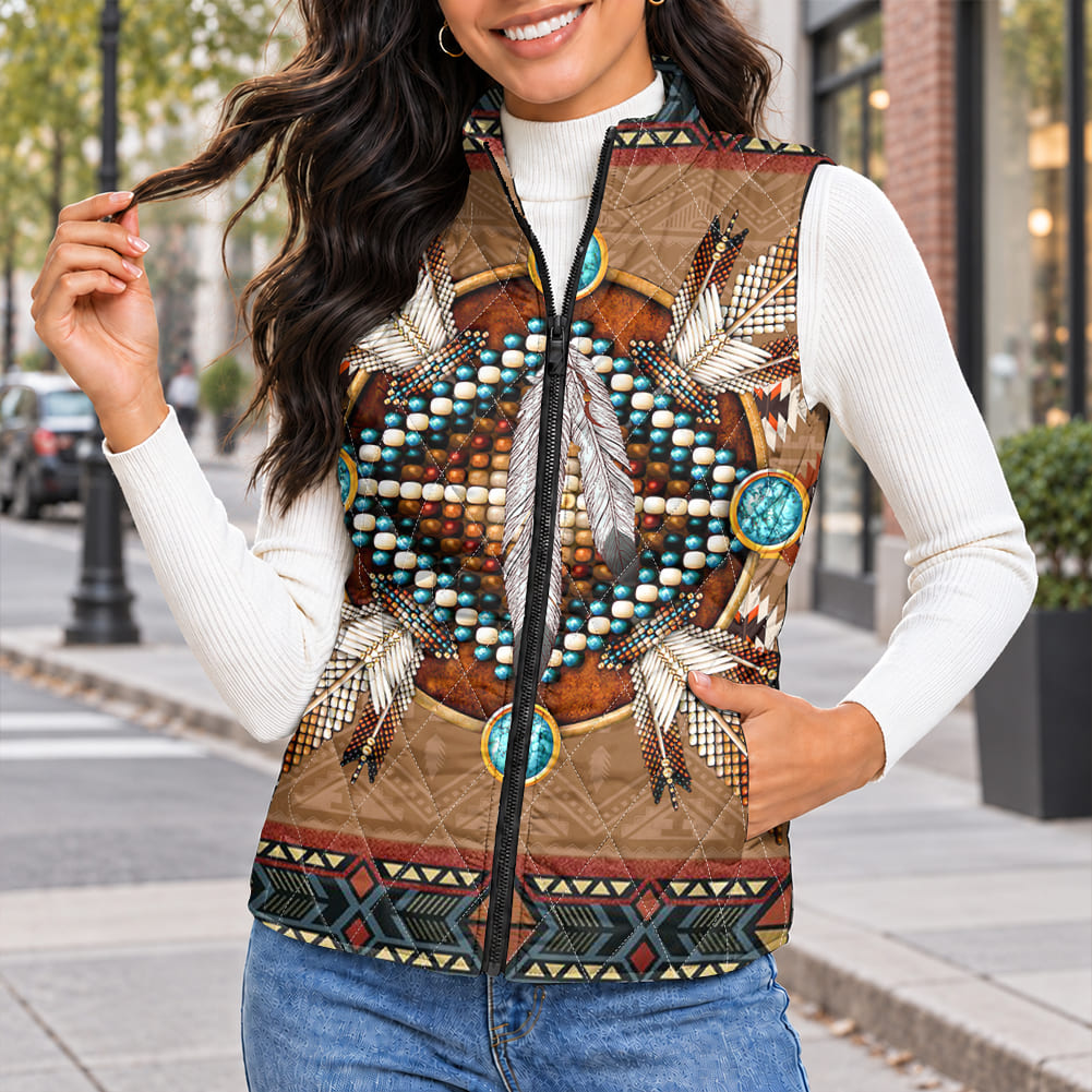 Tribal Feather Native American-Inspired Women's Quilted Jacket Vest GB-NAT00640