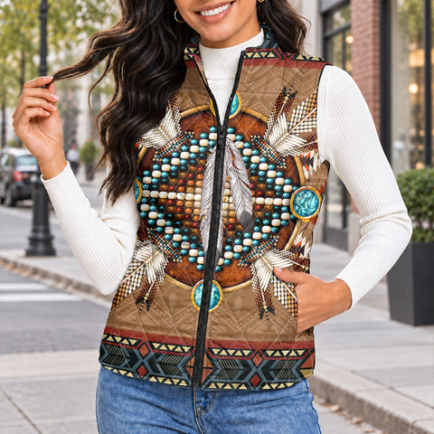 Tribal Feather Native American-Inspired Women's Quilted Jacket Vest GB-NAT00640