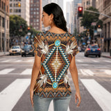 Tribal Feather Native American Women's Loose V-neck Short Sleeve T-shirt GB-NAT00023-04
