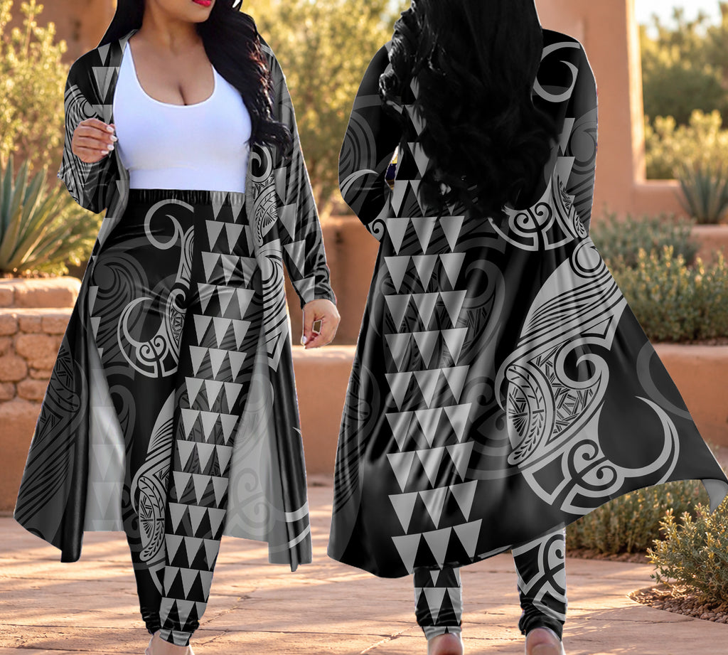 Tribal Gray Pattern Native American-Inspired Cardigan Coat Long Pant Set DS250804M02v6
