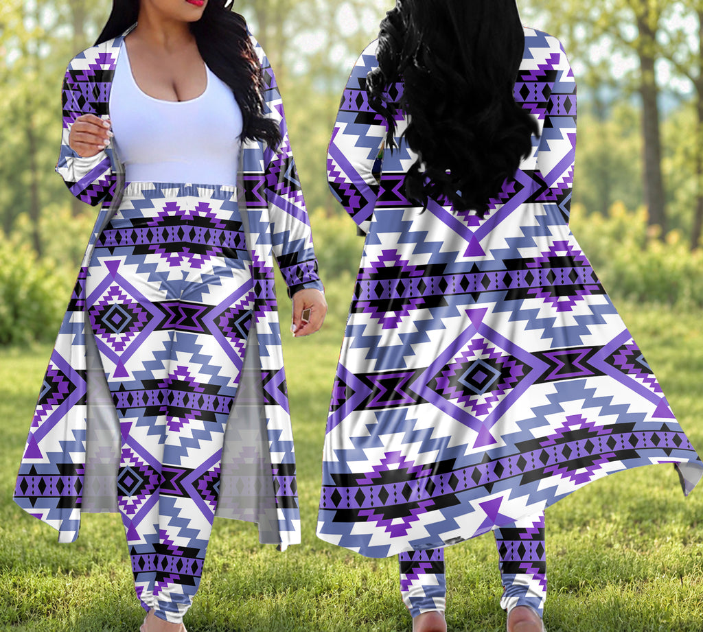 Tribal Pattern Native American-Inspired Cardigan Coat Long Pant Set BS-000217v3