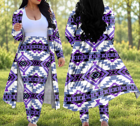 Tribal Pattern Native American-Inspired Cardigan Coat Long Pant Set BS-000217v3