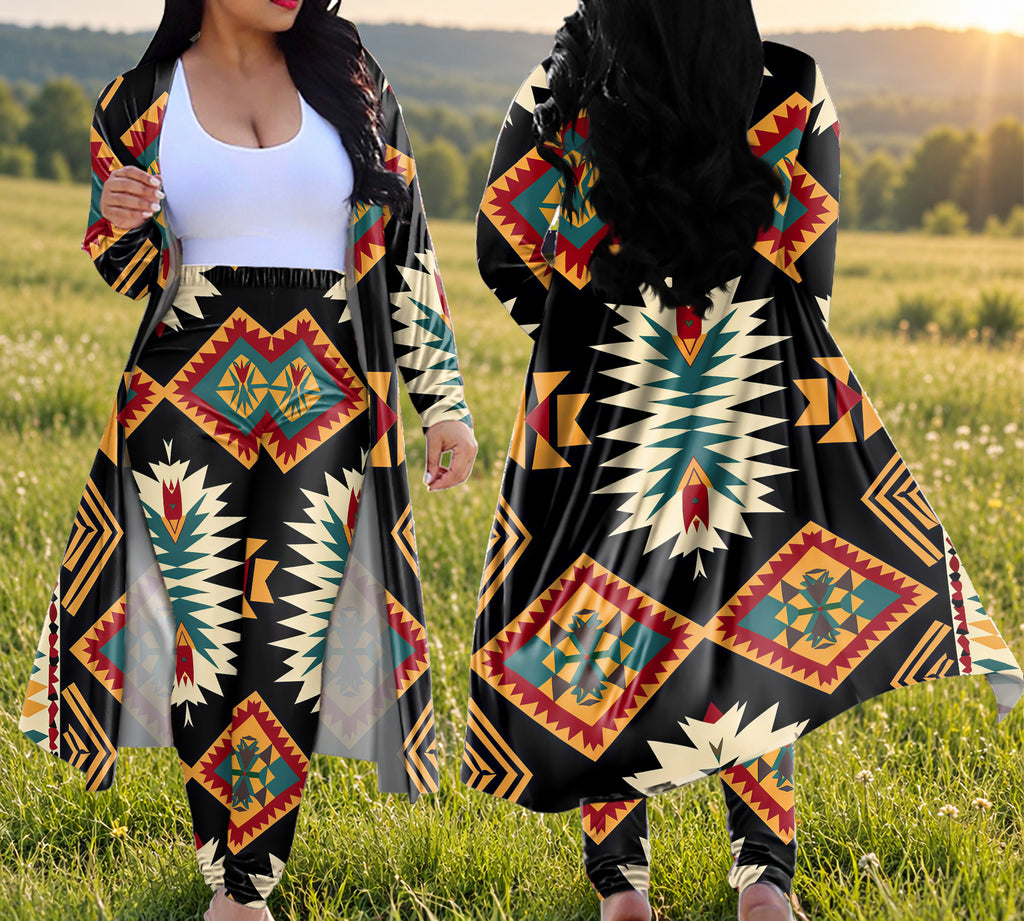 Tribal Pattern Native American-Inspired Cardigan Coat Long Pant Set DS250424M01