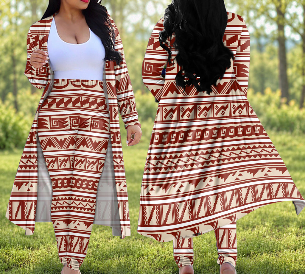 Tribal Pattern Native American-Inspired Cardigan Coat Long Pant Set DS250606M01