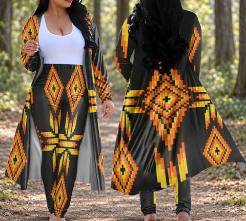 Tribal Pattern Native American-Inspired Cardigan Coat Long Pant Set DS250917M08