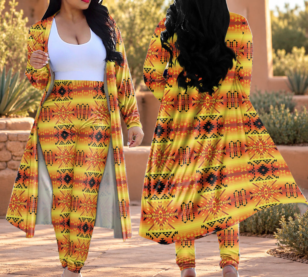 Tribal Pattern Native American-Inspired Cardigan Coat Long Pant Set DS251113M25