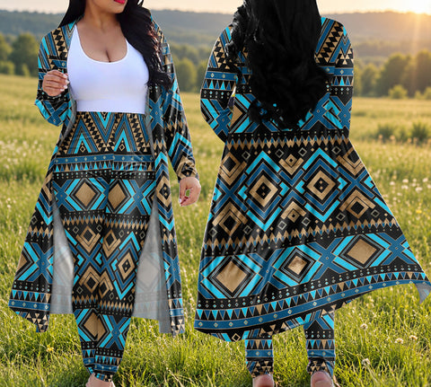 Tribal Pattern Native American-Inspired Cardigan Coat Long Pant Set DS251122M01