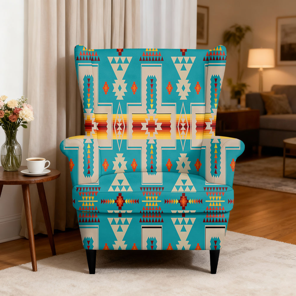 Tribal Pattern Native American-Inspired Wingback Chair Slipcover GB-NAT00062-05