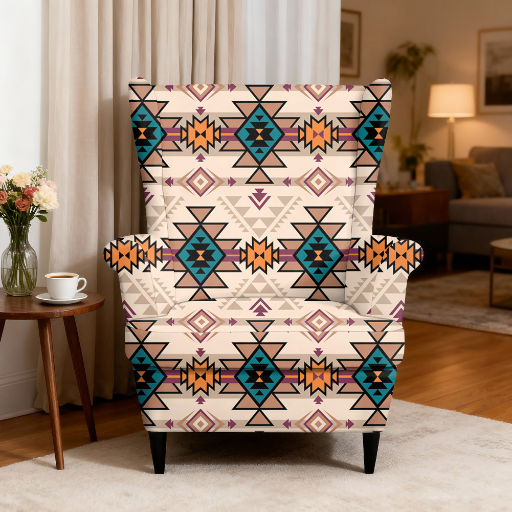 Tribal Pattern Native American-Inspired Wingback Chair Slipcover GB-NAT00622