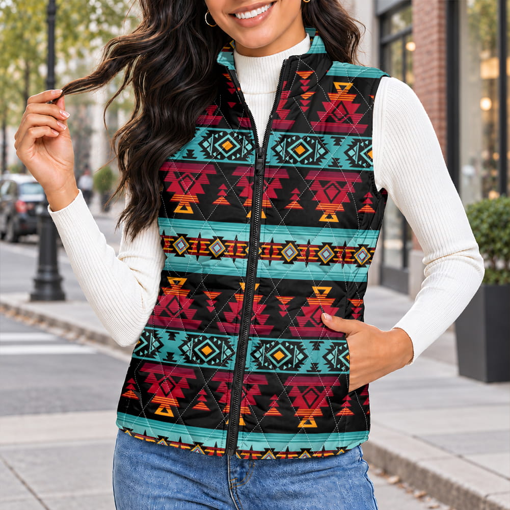 Tribal Pattern Native American-Inspired Women's Quilted Jacket Vest GB-HW0011313