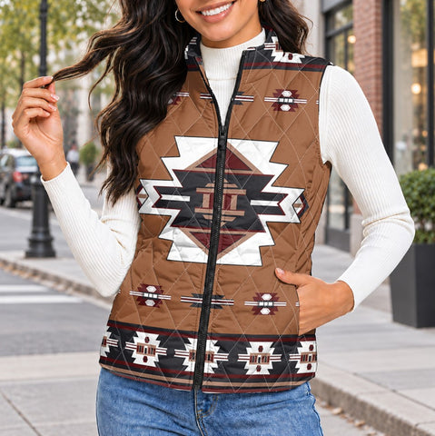 Tribal Pattern Native American-Inspired Women's Quilted Jacket Vest GB-NAT00012