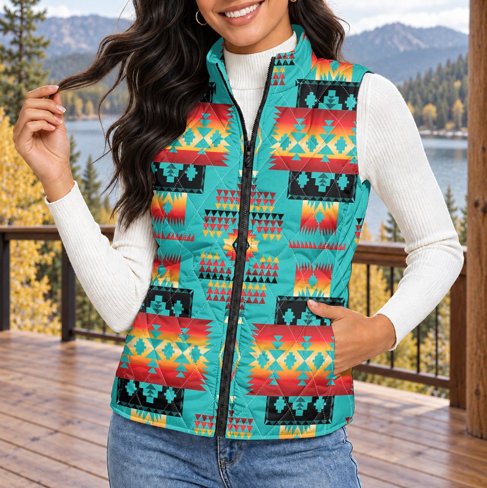 Tribal Pattern Native American-Inspired Women's Quilted Jacket Vest GB-NAT00046-01