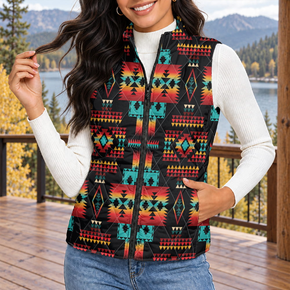 Tribal Pattern Native American-Inspired Women's Quilted Jacket Vest GB-NAT00046-02