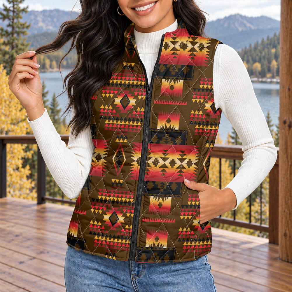 Tribal Pattern Native American-Inspired Women's Quilted Jacket Vest GB-NAT00046-08