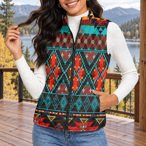 Tribal Pattern Native American-Inspired Women's Quilted Jacket Vest GB-NAT00112
