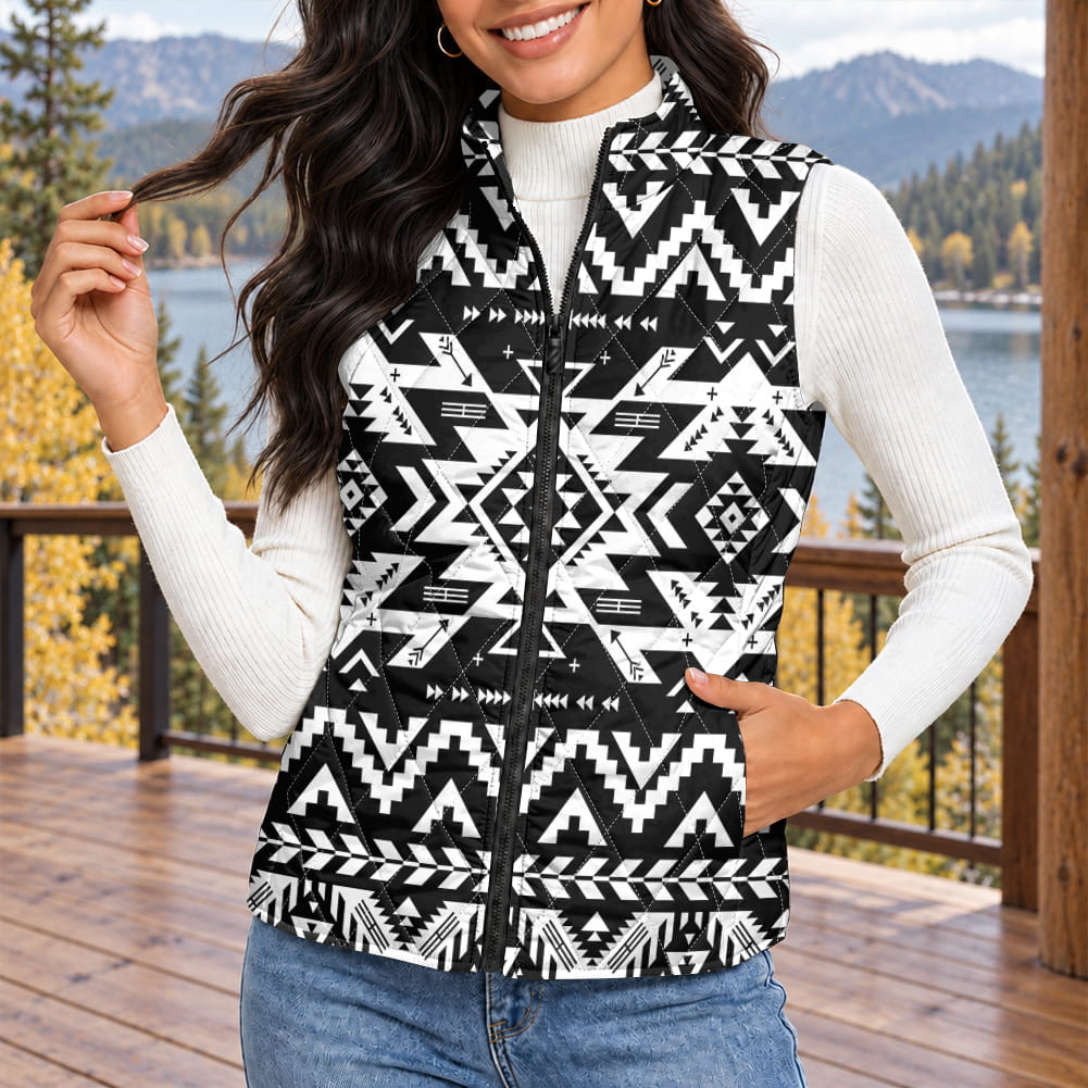 Tribal Pattern Native American-Inspired Women's Quilted Jacket Vest GB-NAT00441