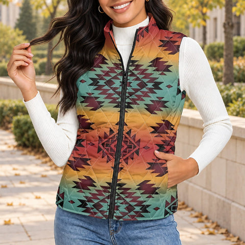 Tribal Pattern Native American-Inspired Women's Quilted Jacket Vest GB-NAT00541