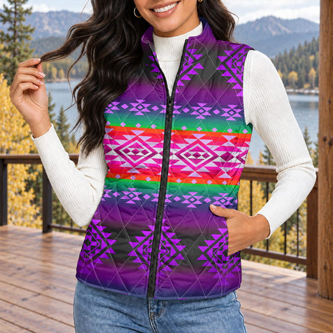 Tribal Pattern Native American-Inspired Women's Quilted Jacket Vest GB-NAT00680-04