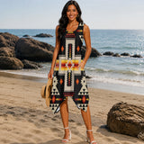 Tribal Pattern Native American-Inspired Women's Sleeveless Round Neck Irregular Skirt GB-NAT00062-01