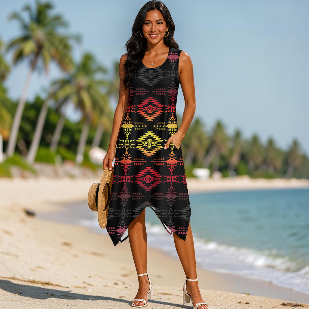 Tribal Pattern Native American-Inspired Women's Sleeveless Round Neck Irregular Skirt GB-NAT00684B