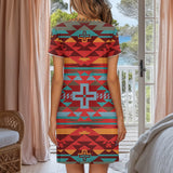 Tribal Pattern Native American Short Sleeve Button Nightdress DS260519M02