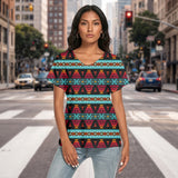 Tribal Pattern Native American Women's Loose V-neck Short Sleeve T-shirt GB-HW0011313