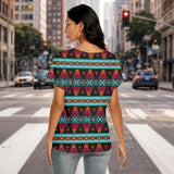 Tribal Pattern Native American Women's Loose V-neck Short Sleeve T-shirt GB-HW0011313