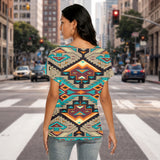 Tribal Pattern Native American Women's Loose V-neck Short Sleeve T-shirt GB-NAT00016