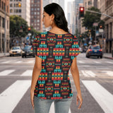 Tribal Pattern Native American Women's Loose V-neck Short Sleeve T-shirt GB-NAT00046-02