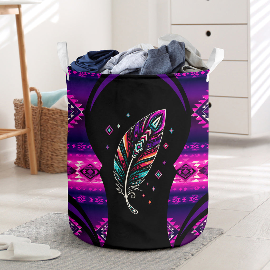 Tribal Purple Feather Native American Laundry Basket DS260731M06