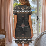 Tribal Symbol Native American Short Sleeve Button Nightdress DS260420M03