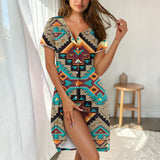 Tribal Symbol Native American Short Sleeve Button Nightdress GB-NAT00016