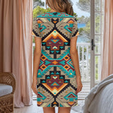 Tribal Symbol Native American Short Sleeve Button Nightdress GB-NAT00016