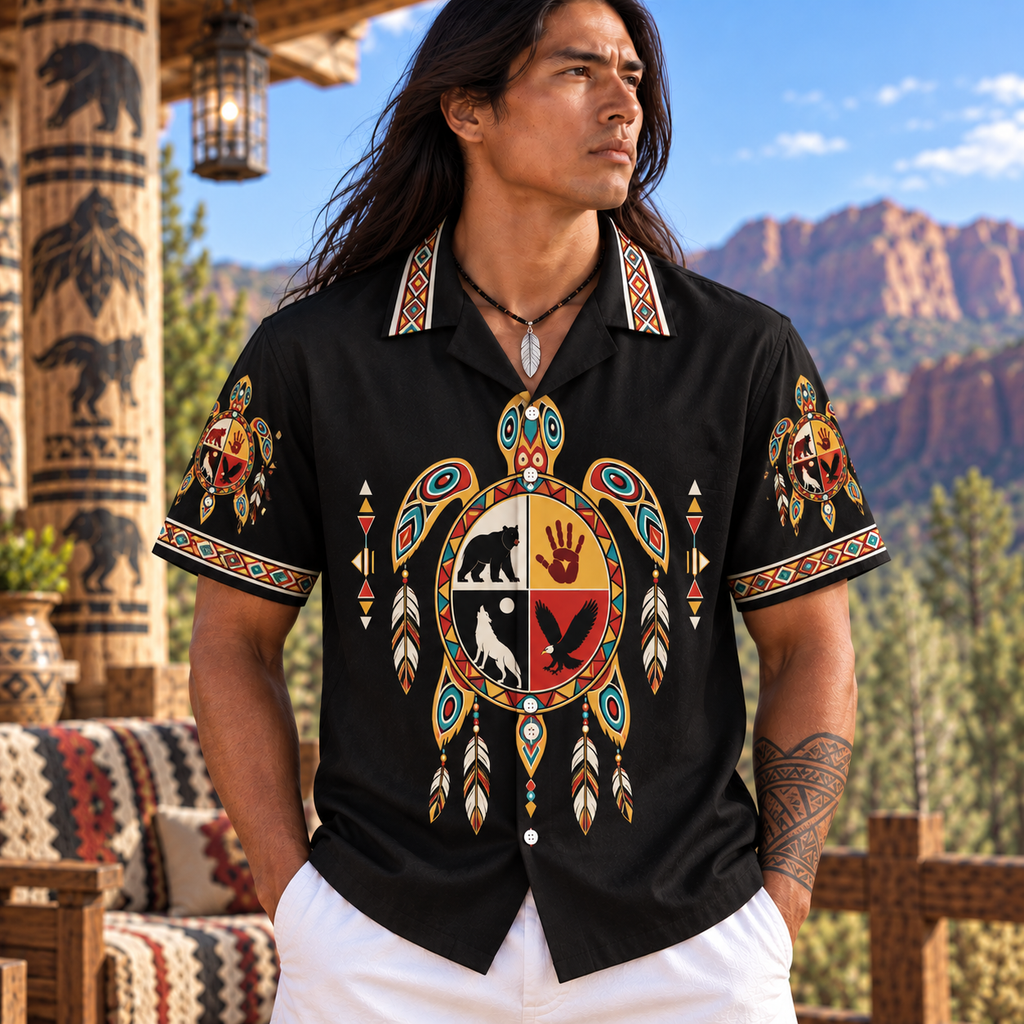 Tribal Turtle Native American-Inspired 3D Hawaiian Shirt HWm032