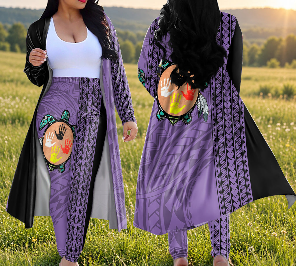Tribal Turtle Native American-Inspired Cardigan Coat Long Pant Set DS250813M03v5