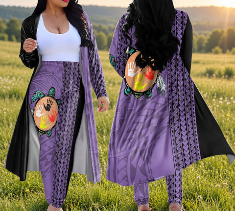 Tribal Turtle Native American-Inspired Cardigan Coat Long Pant Set DS250813M03v5