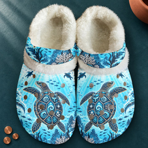 Tribal Turtle Native American-Inspired Classic Clogs with Fleece Shoes BSm048