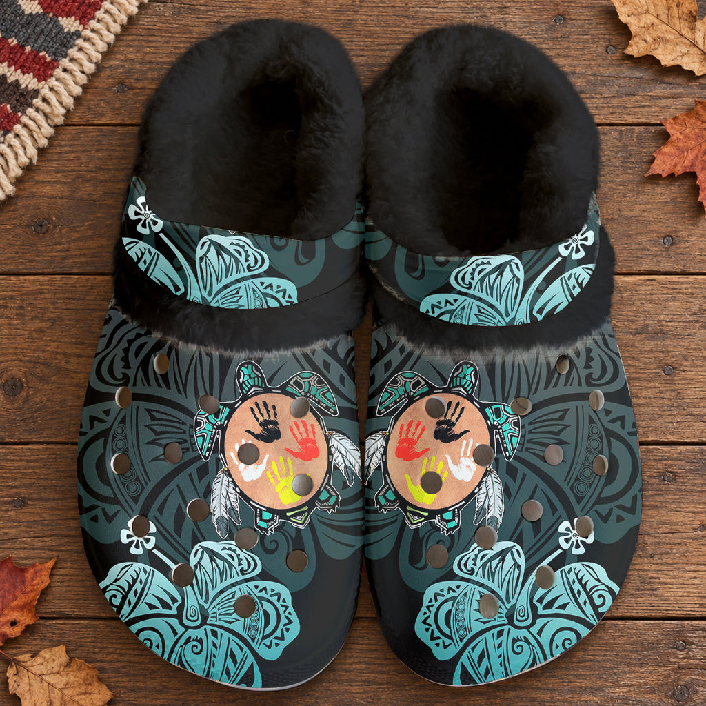 Tribal Turtle Native American-Inspired Classic Clogs with Fleece Shoes DS250805M01v5