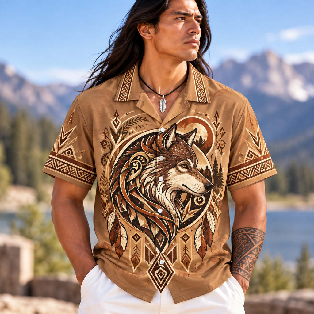 Tribal Wolf Native American-Inspired 3D Hawaiian Shirt HWm038