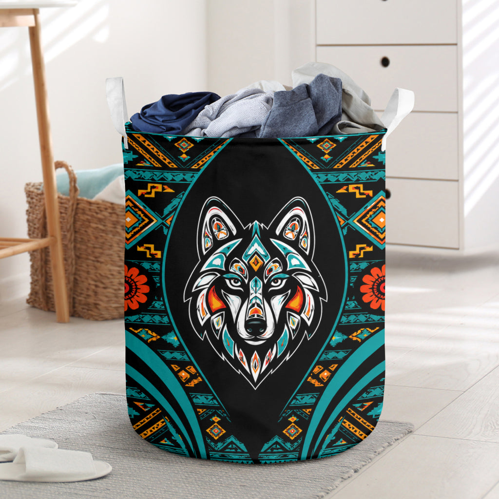 Tribal Wolf Laundry Basket Native American-Inspired Home Decor – DS260731M09