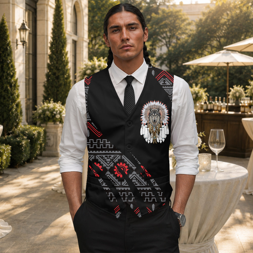 Tribal Wolf Native American Suit Vest Jacket Print Front & Back GB-HW000829