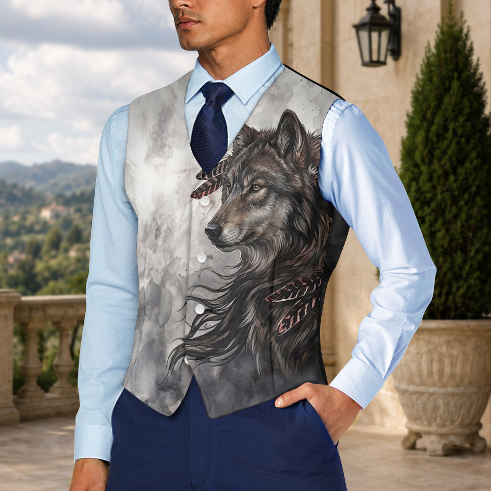 Tribal Wolf Native American Suit Vest Jacket Print One Side Front GB-NAT00143v2